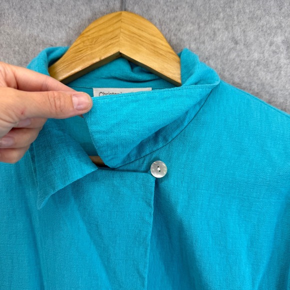 Christopher Calvin Button Collared Top Long Sleeve Blouse‎ Aqua Blue Size Medium - Picture 3 of 13